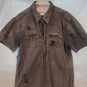 "Attitude Gold" Stonewashed Blue Button Down Shirt